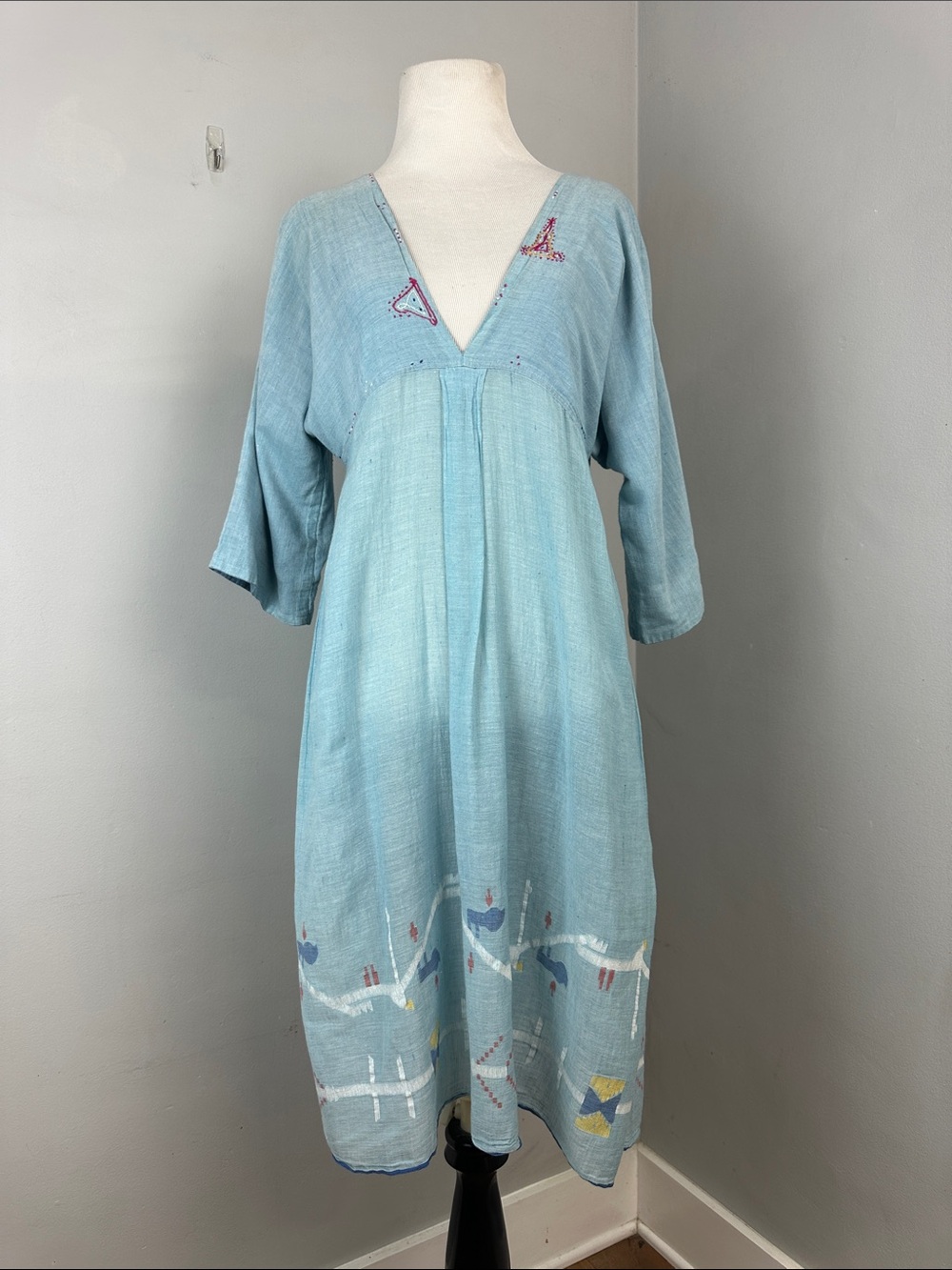 Injiri Handwoven Embroidered Dress Blue Embroidered Dress size 36